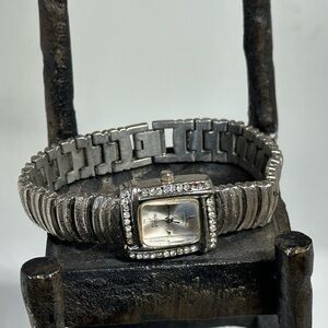 Vivani silver tone watch with crystals and beautiful bracelet for women